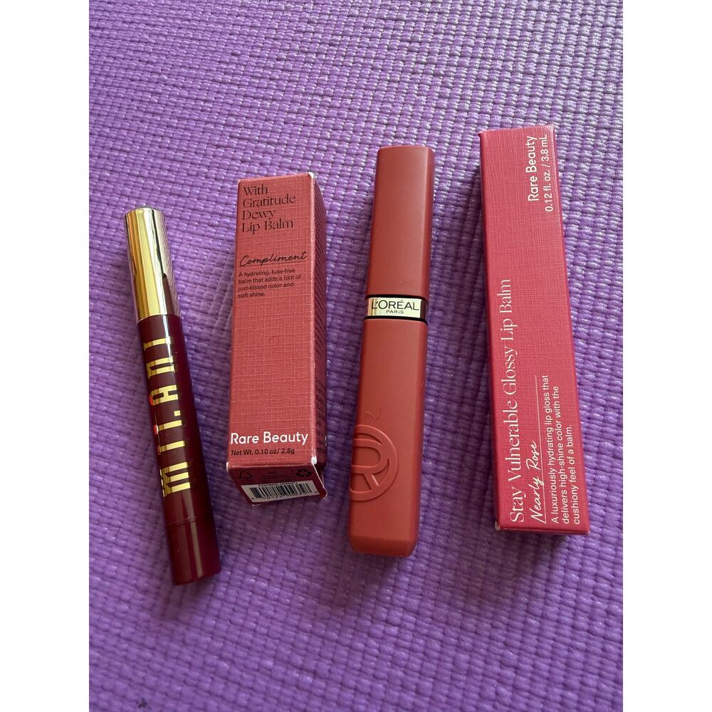 New Makeup Lot Rare Beauty, Loreal, Milani, Lip Balm Makeup Bundle Full Size